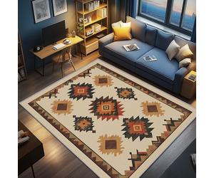 AevuCub Aztec Rugs for Living Room - Machine Washable Door Mat Indoor 40 x 60, Rustic Geometric Small Rugs for Bedroom, Traditional Southwestern Tribal Patterned Carpet, Non Slip & Soft Low Pile