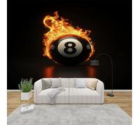 AevuCub Billiards Wall Mural - Black 8 Ball Mural Wallpaper for Living Room, Bedroom Decor, Sports Themed Wall Art, Non-Woven Photo Wallpaper 3D Effect, 366x254 cm