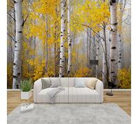 AevuCub Birch Forest Wallpaper for Living Room - Rustic Birch Tree Wall Murals for Bedrooms, Autumn Forest Woodland Wall Art, Non-Woven Photo Wallpaper 3D Effect, 100x70 cm