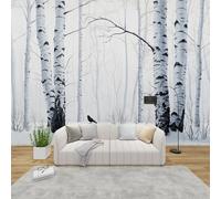 AevuCub Birch Tree Mural Wallpaper for Living Room Bedroom Decor - Forest Wall Mural, Winter Wall Art, Non-Woven Photo Wallpaper 3D Effect, 300x210 cm