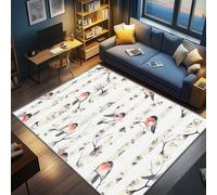 AevuCub Bird Print Rug - Machine Washable Door Mat Indoor 60 x 90, Woodland Birds Animal Small Rugs for Bedroom, Tree Forest Birds Patterned Carpet, Non Slip & Soft Low Pile & Stain Resistant