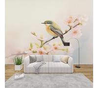 AevuCub Bird Wall Mural - Spring Pink Floral Mural Wallpaper for Living Room, Bedroom Decor, Nature Theme Wall Art, Non-Woven Photo Wallpaper 3D Effect, 500x350 cm