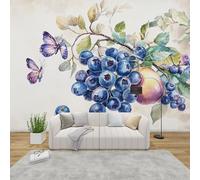 AevuCub Blueberry Wallpaper for Living Room - Butterfly Wall Murals for Bedrooms, Fruit Themed Wall Art, Non-Woven Photo Wallpaper 3D Effect, 500x350 cm