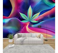 AevuCub Cannabis Wallpaper for Living Room - Marijuana Leaf Wall Murals for Bedrooms, Neon Modern Wall Art, Non-Woven Photo Wallpaper 3D Effect, 300x210 cm