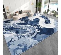 AevuCub Chinese Dragon Gifts - Machine Washable Rugs Living Room 120 x 180, Oriental Japanese Asian Style Rug for Bedroom, Blue and White Patterned Carpet, Non Slip & Soft Low Pile & Stain Resistant
