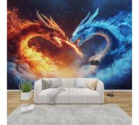 AevuCub Chinese Dragon Wallpaper for Living Room - Fire and Ice Wall Murals for Bedrooms, Fantasy Wall Art, Non-woven Photo Wallpaper 3D Effect, 100x70 cm