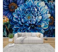 AevuCub Chrysanthemum Wallpaper for Living Room - Blue Flower Wall Murals for Bedrooms, Floral Wall Art, Non-Woven Photo Wallpaper 3D Effect, 500x350 cm