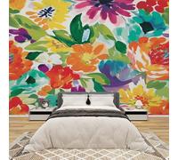 AevuCub Colourful Floral Wall Mural - Abstract FlowerWatercolour Wall Art, Non-Woven Photo Wallpaper 3D Effect, 250x175 cm