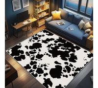 AevuCub Cowhide Rug Black and White - Machine Washable Rugs Living Room 140 x 200, Cow Print Rug for Bedroom, Modern Patterned Carpet, Non Slip & Soft Low Pile & Stain Resistant