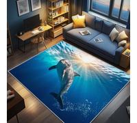 AevuCub Dolphin Rug - Machine Washable Door Mat Indoor 50 x 80, Ocean Underwater World Small Rugs for Bedroom, Sea Animal Patterned Carpet, Non Slip & Soft Low Pile & Stain Resistant