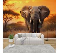 AevuCub Elephant Mural Wallpaper for Living Room Bedroom Decor - African Animals Wall Mural, Wild Animal Wall Art, Non-Woven Photo Wallpaper 3D Effect, 300x210 cm