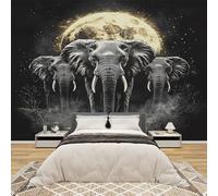 AevuCub Elephant Wallpaper for Living Room - Wildlife Wall Murals for Bedrooms, Abstract Moon Wall Art, Non-Woven Photo Wallpaper 3D Effect, 300x210 cm