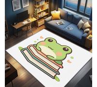 AevuCub Frog Rug - Machine Washable Door Mat Indoor 50 x 80, Cute Green Frog Small Rugs for Bedroom, Cartoon Book Kids Boys Girls Patterned Carpet, Non Slip & Soft Low Pile & Stain Resistant