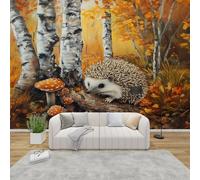 AevuCub Hedgehog Wall Mural - Autumn Forest Mural Wallpaper for Living Room, Bedroom Decor, Wild Animal Wall Art, Non-Woven Photo Wallpaper 3D Effect, 500x350 cm