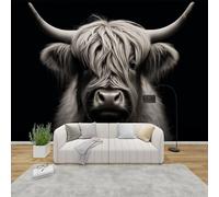 AevuCub Highland Cow Wall Mural - Western Mural Wallpaper for Living Room, Bedroom Decor, Farm Animal Wall Art, Non-Woven Photo Wallpaper 3D Effect, 366x254 cm