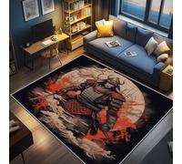 AevuCub Japanese Samurai Rug - Machine Washable Square Rugs Living Room 120 x 120, Kids Anime Rug for Bedroom, Asian Style Patterned Carpet, Non Slip & Soft Low Pile & Stain Resistant
