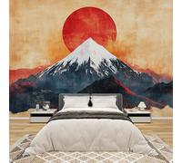 AevuCub Japanese Style Wallpaper for Living Room - Japanese Red Sun Mount Fuji Wall Murals for Bedrooms, Oriental Asian Wall Art, Non-Woven Photo Wallpaper 3D Effect, 450x315 cm