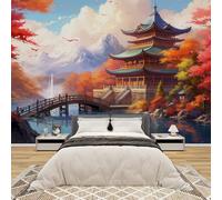 AevuCub Japanese Temple Wall Mural - Japan Asian Style Mural Wallpaper for Living Room, Bedroom Decor, Oriental Landscape Wall Art, Non-Woven Photo Wallpaper 3D Effect, 366x254 cm