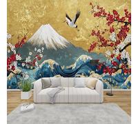 AevuCub Japanese Wall Mural - Japan Wave Cherry Blossom Mount Fuji Mural Wallpaper for Living Room, Bedroom Decor, Asian Wall Art, Non-Woven Photo Wallpaper 3D Effect, 366x254 cm
