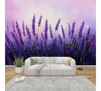 AevuCub Lavender Wallpaper for Living Room - Purple Floral Wall Murals for Bedrooms, Oil Painting Wall Art, Non-Woven Photo Wallpaper 3D Effect, 350x256 cm
