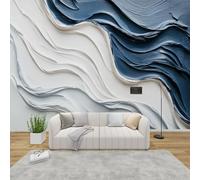 AevuCub Leaf Pattern Wallpaper for Living Room - Blue and White Wall Murals for Bedrooms, Abstract Waves Wall Art, Non-Woven Photo Wallpaper 3D Effect, 200x140 cm