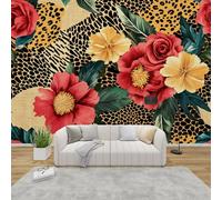 AevuCub Leopard Print Mural Wallpaper for Living Room Bedroom Decor - Tropical Flower Wall Mural, Exotic Wall Art, Non-Woven Photo Wallpaper 3D Effect, 400x280 cm