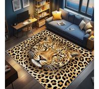 AevuCub Leopard Rug Large - Machine Washable Square Rugs Living Room 120 x 120, Cheetah Wild Animal Rug for Bedroom, Safari Leopard Print Patterned Carpet, Non Slip & Soft Low Pile & Stain Resistant