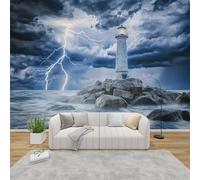AevuCub Lighthouse Mural Wallpaper for Living Room Bedroom Decor - Nautical Wall Mural, Coastal Wall Art, Non-Woven Photo Wallpaper 3D Effect, 150x105 cm
