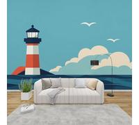 AevuCub Lighthouse Wallpaper for Living Room - Kids Cartoon Nautical Wall Murals for Bedrooms, Ocean Coastal Wall Art, Non-Woven Photo Wallpaper 3D Effect, 250x175 cm