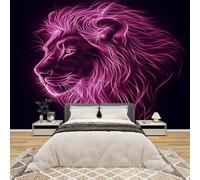AevuCub Lion Head Wall Mural - Abstract WildlifeNeon Wall Art, Non-Woven Photo Wallpaper 3D Effect, 250x175 cm