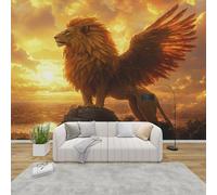 AevuCub Lion Wallpaper for Living Room - Sunset Fantasy Wing Wall Murals for Bedrooms, Modern Wildlife Wall Art, Non-Woven Photo Wallpaper 3D Effect, 150x105 cm
