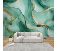 AevuCub Marble Wallpaper for Living Room - Green and Gold Wall Murals for Bedrooms, Modern Abstract Wall Art, Non-Woven Photo Wallpaper 3D Effect, 200x140 cm