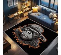 AevuCub Monkey Rug - Machine Washable Square Rugs Living Room 120 x 120, Orangutan Rug for Bedroom, Funny Animal Patterned Carpet, Non Slip & Soft Low Pile & Stain Resistant