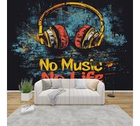 AevuCub Music Headphones Wallpaper for Living Room - Musical Wall Murals for Bedrooms, Colorful Graffiti Wall Art, Non-Woven Photo Wallpaper 3D Effect, 350x256 cm