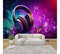 AevuCub Music Theme Mural Wallpaper for Living Room Bedroom Decor - Headphones Wall Mural, Music Note Wall Art, Non-woven Photo Wallpaper 3D Effect, 150x105 cm