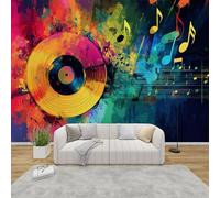 AevuCub Music Themed Wall Mural - Vinyl Record Mural Wallpaper for Living Room, Bedroom Decor, Musical Wall Art, Non-Woven Photo Wallpaper 3D Effect, 250x175 cm