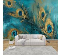 AevuCub Peacock Wallpaper for Living Room - Colourful Feather Wall Murals for Bedrooms, Peacock Wall Art, Non-Woven Photo Wallpaper 3D Effect, 350x256 cm
