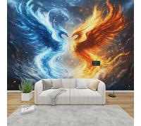 AevuCub Phoenix Wallpaper for Living Room - Ice and Fire Wall Murals for Bedrooms, Mythical Animal Wall Art, Non-Woven Photo Wallpaper 3D Effect, 350x256 cm