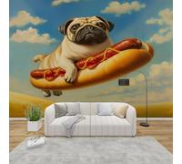 AevuCub Pug Wallpaper for Living Room - Funny Dog Wall Murals for Bedrooms, Cute Puppy Wall Art, Non-Woven Photo Wallpaper 3D Effect, 200x140 cm