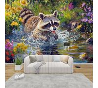 AevuCub Raccoon Wallpaper for Living Room - Jungle Animal Wall Murals for Bedrooms, Cute Wildlife Wall Art, Non-Woven Photo Wallpaper 3D Effect, 350x256 cm