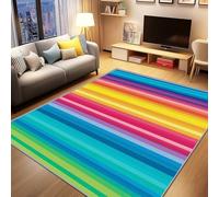 AevuCub Rainbow Colour Rug - Machine Washable Door Mat Indoor 60 x 90, Colorful Striped Small Rugs for Bedroom, Abstract Stripe Kids Girls Patterned Carpet, Non Slip & Soft Low Pile & Stain Resistant