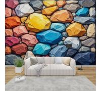 AevuCub Rock Stone Wall Mural - Colourful Stone Wall Effect Mural Wallpaper for Living Room, Bedroom Decor, Modern Wall Art, Non-Woven Photo Wallpaper 3D Effect, 366x254 cm