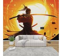 AevuCub Samurai Wallpaper for Living Room - Japanese Style Wall Murals for Bedrooms, Asian Japan Warrior Wall Art, Non-Woven Photo Wallpaper 3D Effect, 200x140 cm
