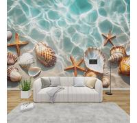 AevuCub Sand Beach Wallpaper for Living Room - Ocean Seaside Wall Murals for Bedrooms, Seashell Starfish Wall Art, Non-Woven Photo Wallpaper 3D Effect, 200x140 cm