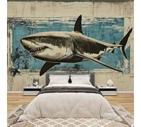AevuCub Shark Wallpaper for Living Room - Sea AnimalOcean Animal Coastal Wall Art, Non-Woven Photo Wallpaper 3D Effect, 100x70 cm