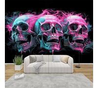 AevuCub Skeleton Wallpaper for Living Room - Gothic Skull Wall Murals for Bedrooms, Neon Wall Art, Non-Woven Photo Wallpaper 3D Effect, 350x256 cm