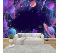 AevuCub Space Theme Wallpaper for Living Room - Kids Neon Planet Stars Wall Murals for Bedrooms, Universe Cosmic Galaxy Wall Art, Non-Woven Photo Wallpaper 3D Effect, 400x280 cm