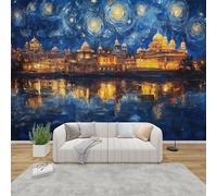 AevuCub Starry Night Wallpaper for Living Room - Venice Wall Murals for Bedrooms, Oil Painting Wall Art, Non-Woven Photo Wallpaper 3D Effect, 450x315 cm