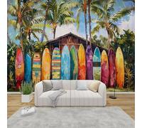 AevuCub Surfing Wall Mural - Surfboard Mural Wallpaper for Living Room, Bedroom Decor, Tropical Beach Wall Art, Non-Woven Photo Wallpaper 3D Effect, 100x70 cm