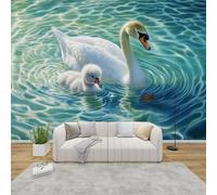 AevuCub Swan Wallpaper for Living Room - White Swan Wall Murals for Bedrooms, Lake Landscape Wall Art, Non-Woven Photo Wallpaper 3D Effect, 500x350 cm